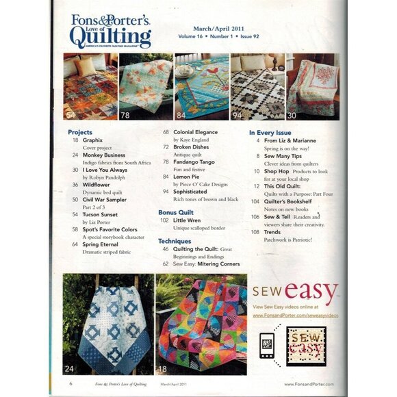 Love Of Quilting Vol. 16 Issue 92 March/April 2011 Single Issue Fons & Porter Qu - Picture 2 of 2